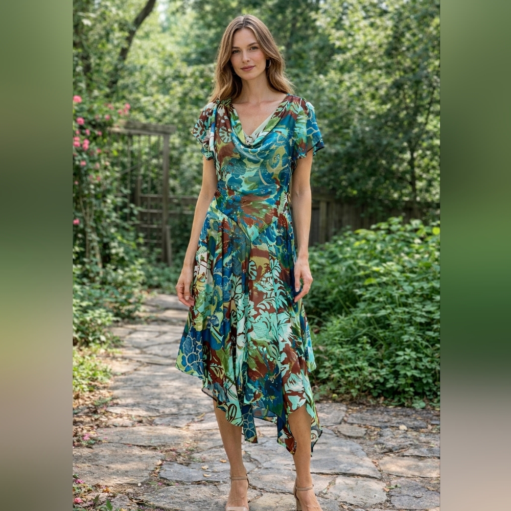 Bobbie Bee vintage Dress Boho Fairycore Whimsical  Artsy Green Size 12 Green